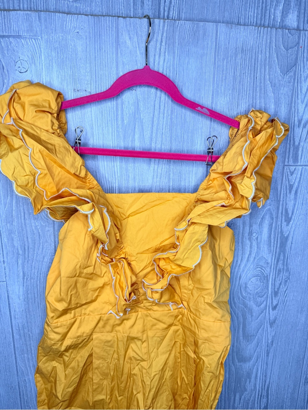SHEIN long romper short ruffle sleeve with white trim yellow large - Picture 2 of 6